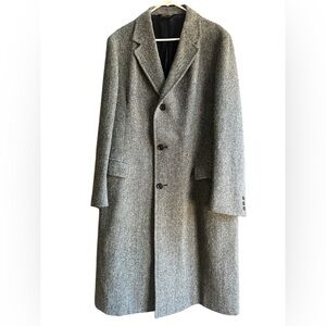 VTG  Adams Row Mens 100% Wool Trench Overcoat Size ? Single Breasted Gray Tweed
